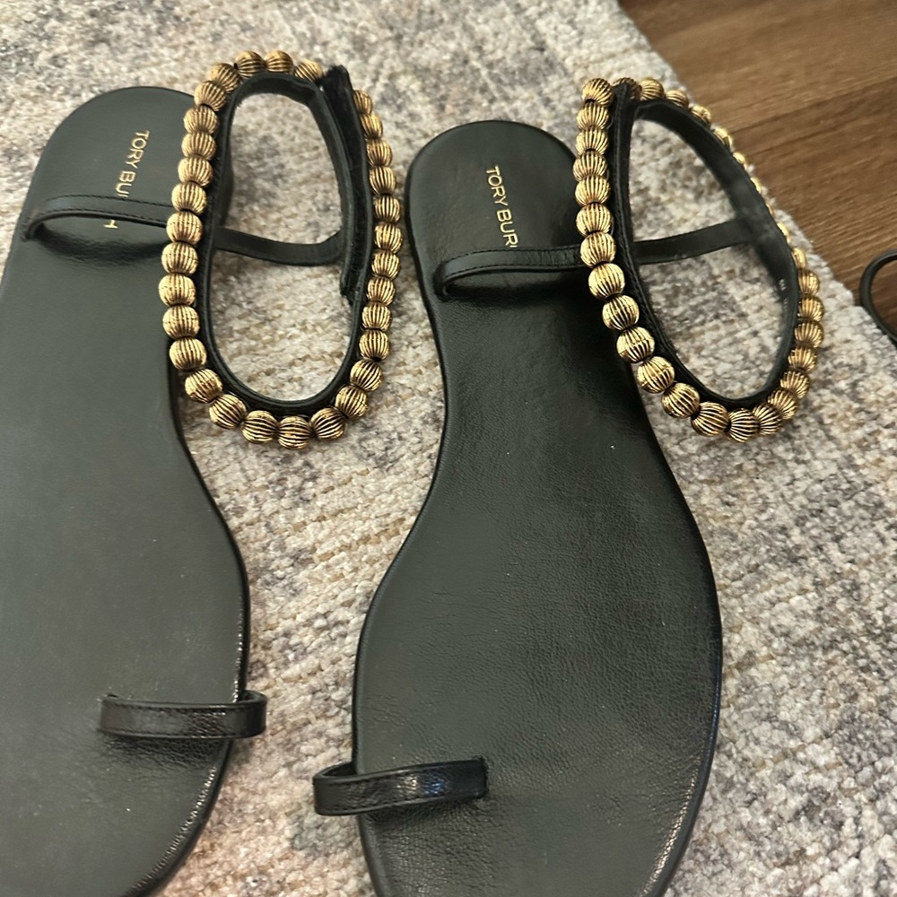 Tory Burch Black and Gold Women's Sandals